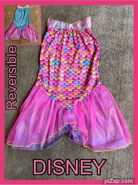 🧜🏽‍♀️ Pink Mermaid Costume Dress with Rainbow Scale Print Reversible- Sz 4-6x